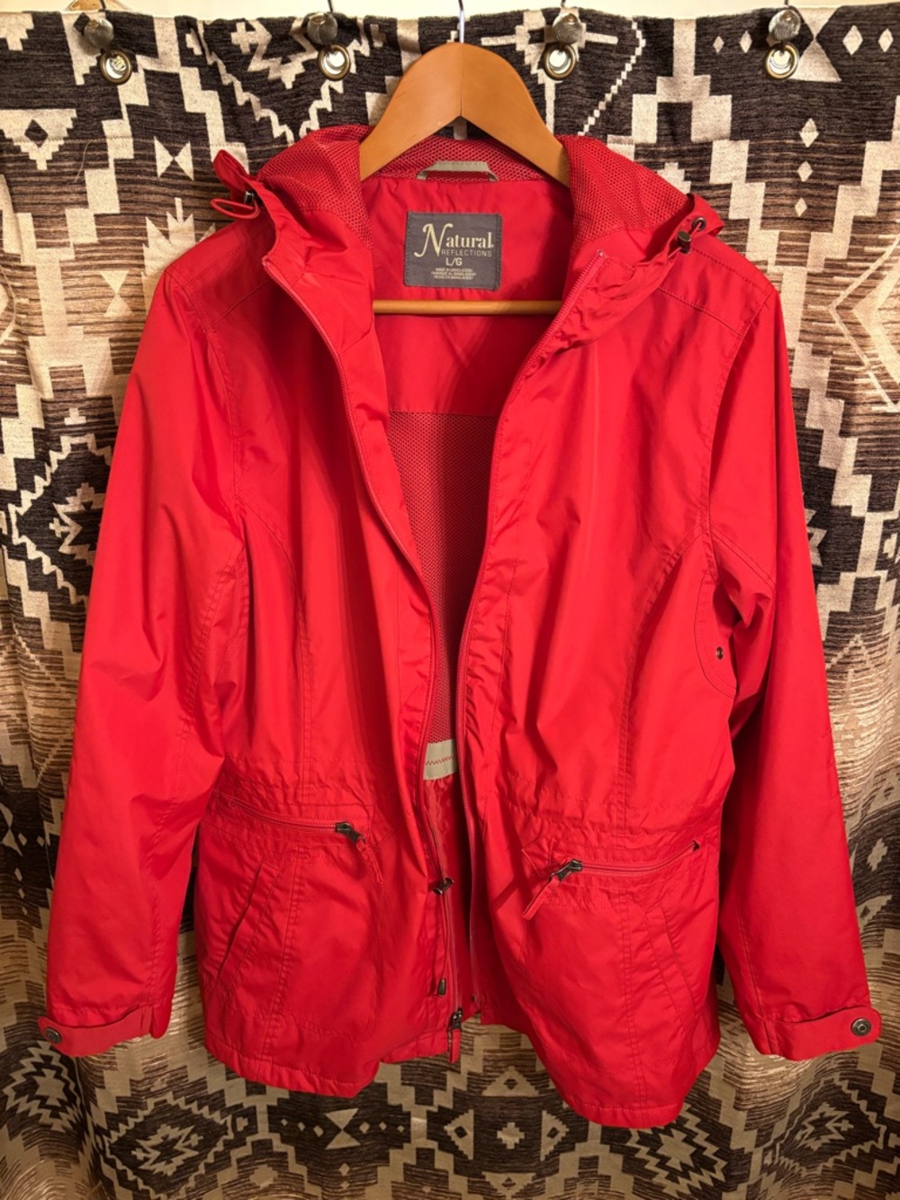 Natural Reflections Womens Red Hooded Rain Jacket, Size Large - Picture 3 of 13